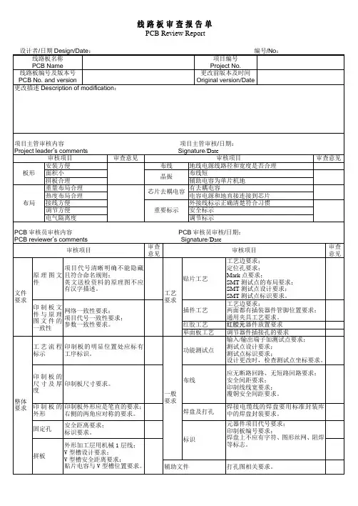 线路板审查报告单