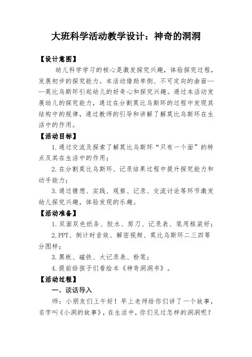 大班科学活动教学设计《神奇的洞洞》