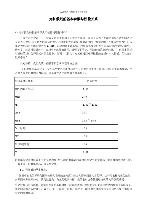 光扩散剂的基本参数与性能关系