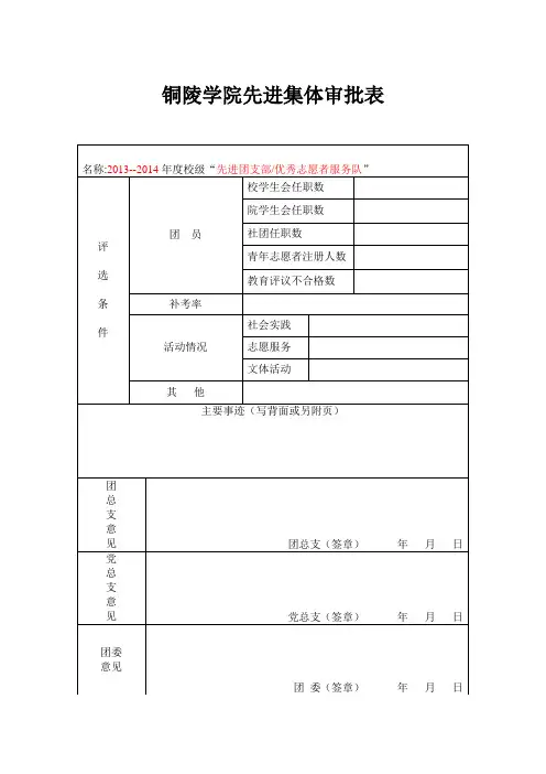 先进集体审批表 模板