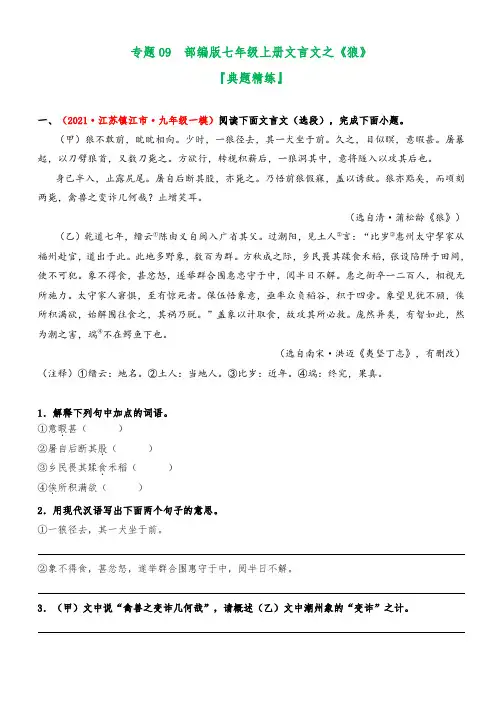 专题09 《狼》(典题精练)(解析版)