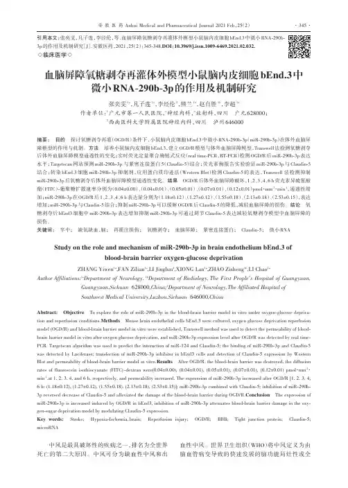 血脑屏障氧糖剥夺再灌体外模型小鼠脑内皮细胞bEnd.3中微小RNA-290b-3p的作用及机制研究