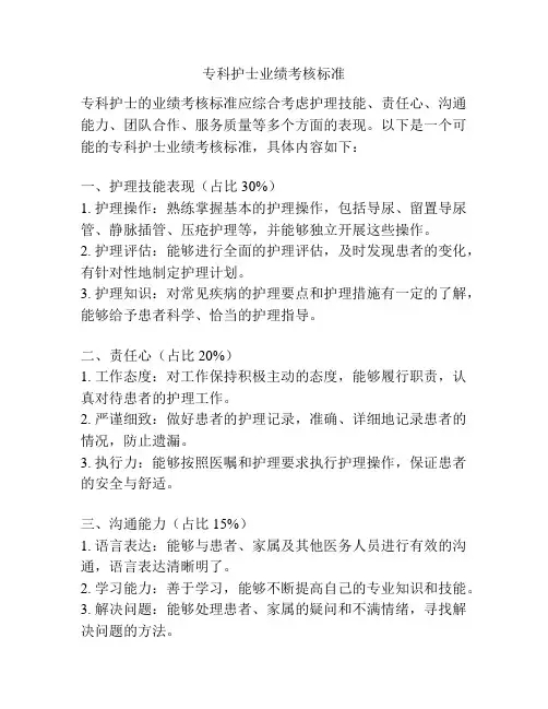 专科护士业绩考核标准