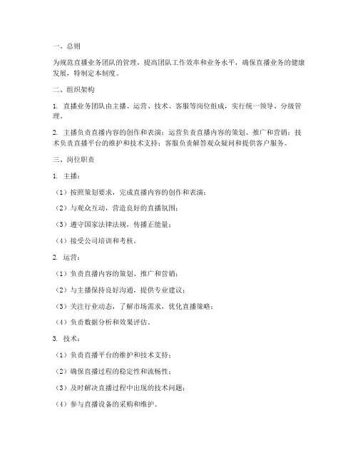直播业务团队管理制度模板
