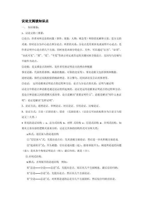 议论文阅读资料、知识点归纳