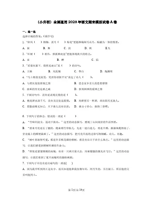(小升初)全国通用2023年语文期末模拟试卷(卷一卷二)2套含答案