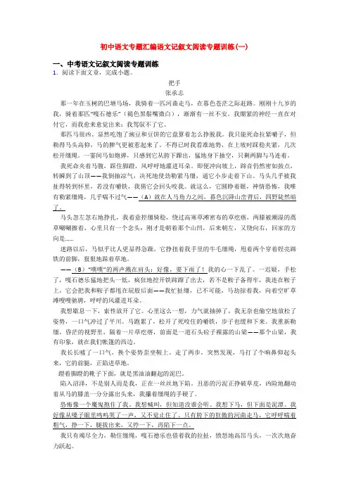 初中语文专题汇编语文记叙文阅读专题训练(一)