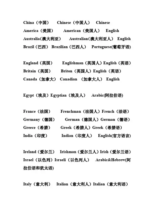 常用国家英文名及语种