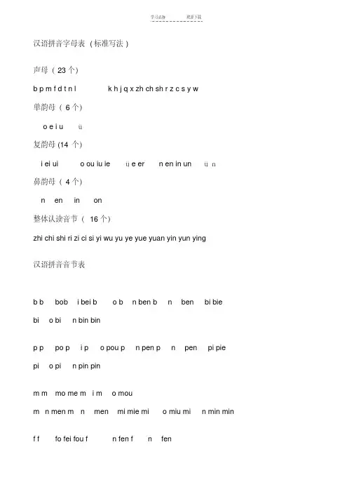 汉语拼音字母表(标准写法)