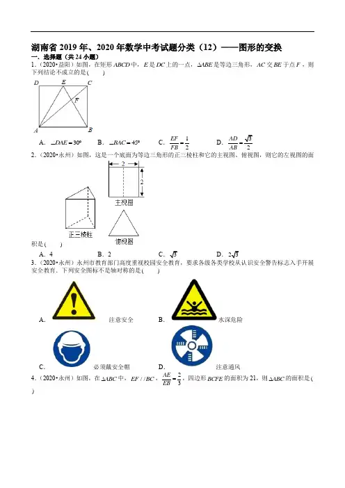湖南省2019年、2020年数学中考试题分类(12)——图形的变换(含解析)