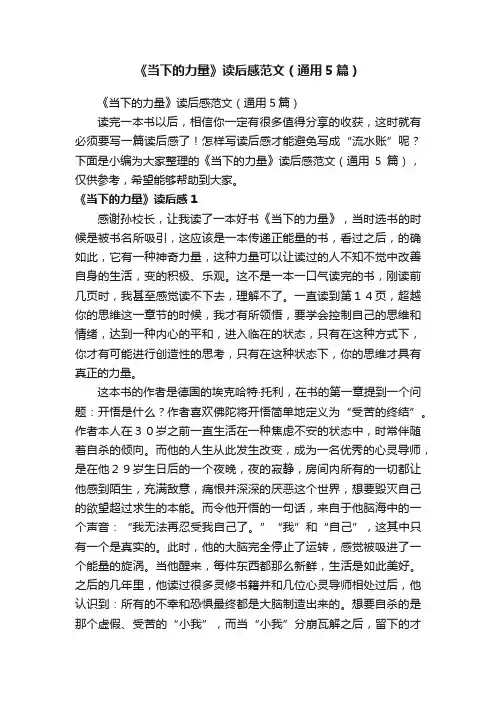 《当下的力量》读后感范文（通用5篇）