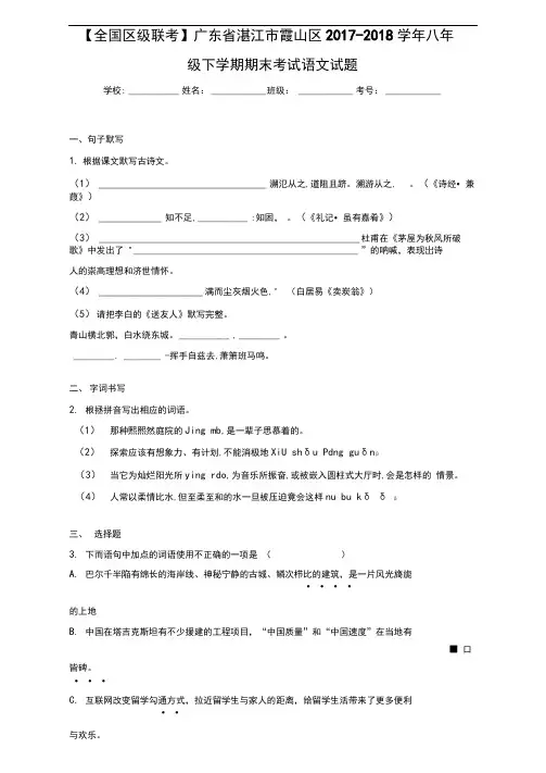 广东省湛江市霞山区2017-2018学年八年级下学期期末考试语文试题
