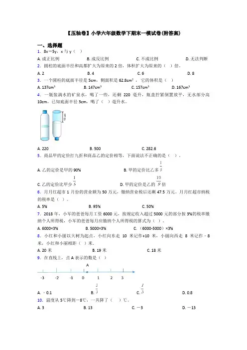 【压轴卷】小学六年级数学下期末一模试卷(附答案)
