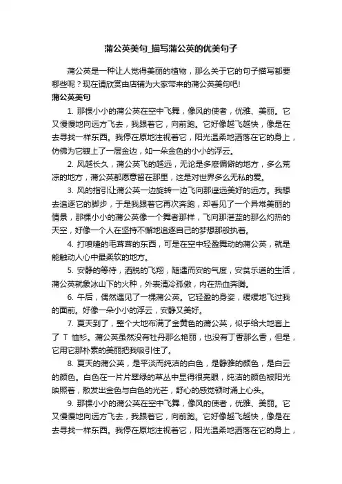 蒲公英美句_描写蒲公英的优美句子