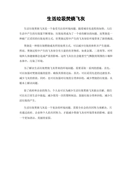 生活垃圾焚烧飞灰