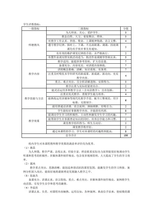 学生评教指标