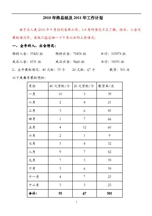2010年终总结报告及2011年工作计划(新)