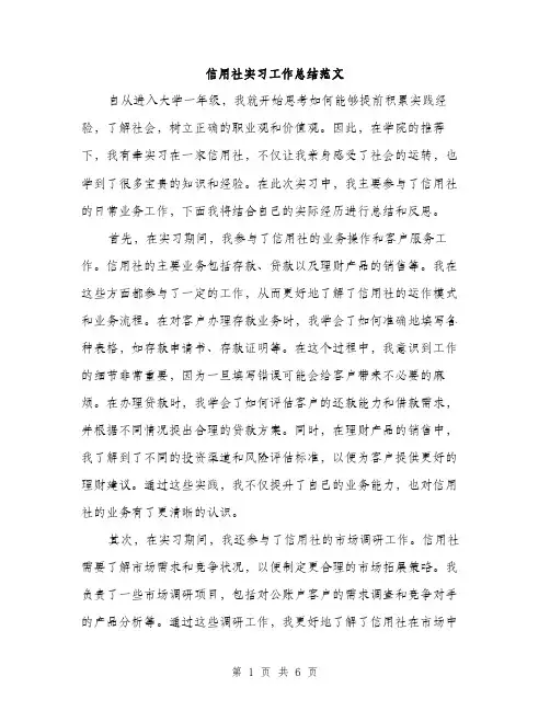 信用社实习工作总结范文（二篇）