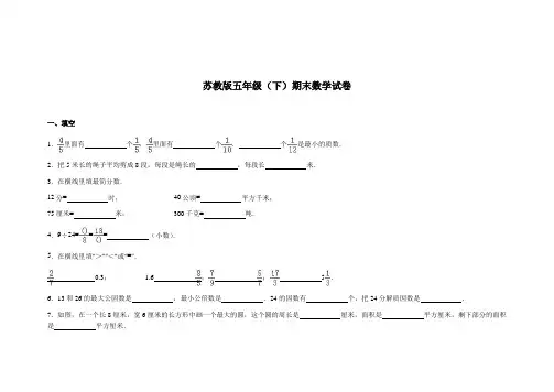 苏教版五年级数学下册期末测试卷