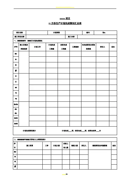 施工项目月报表格