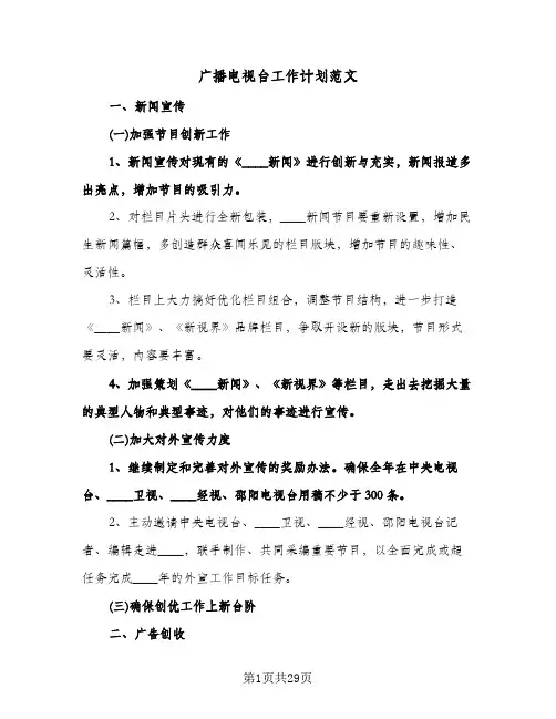 广播电视台工作计划范文(八篇)