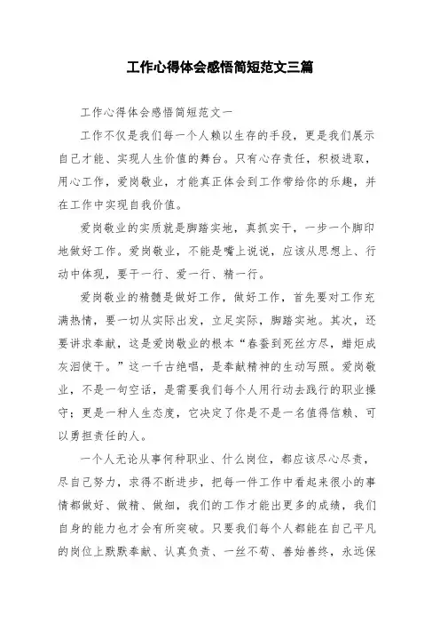 工作心得体会感悟简短范文三篇