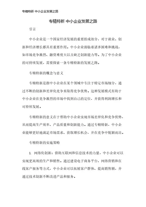 专精特新 中小企业发展之路