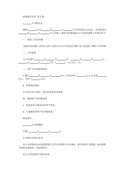 清算报告范本(10篇)