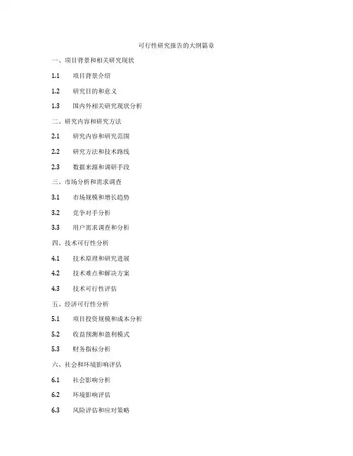 可行性研究报告的大纲篇章