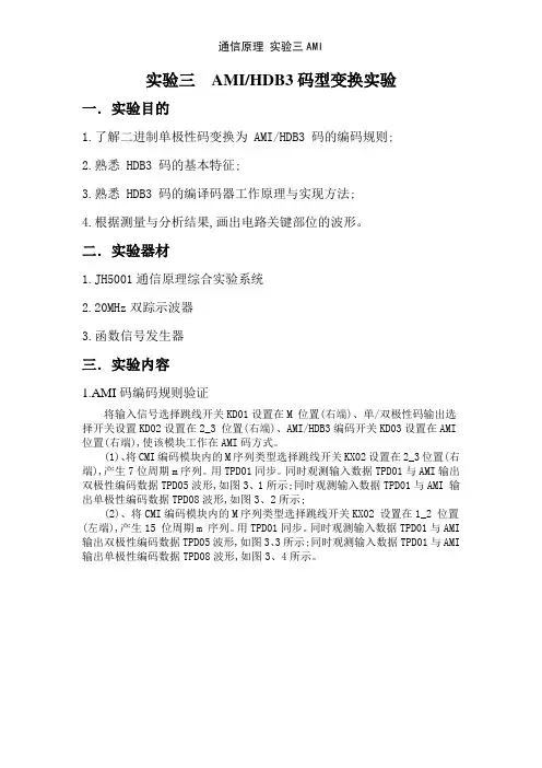 通信原理 实验三AMI
