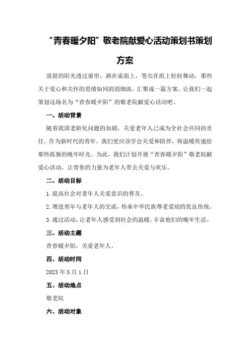 “青春暖夕阳”敬老院献爱心活动策划书策划方案