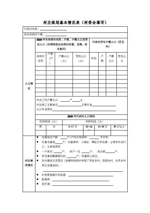 实用性村庄规划调研基本情况表