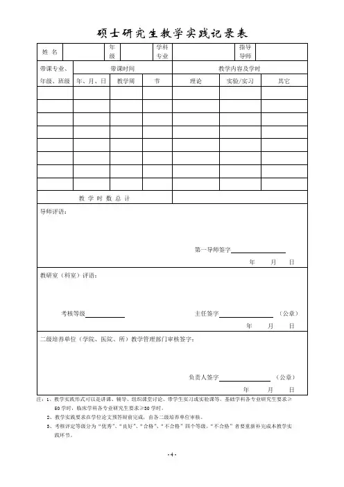 硕士研究生教学实践记录表