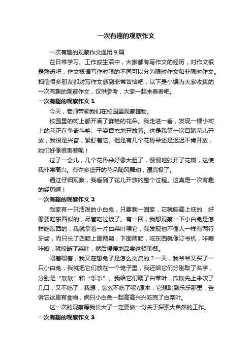 一次有趣的观察作文通用9篇