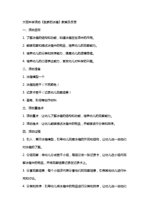 大班科学活动我家的冰箱教案及反思