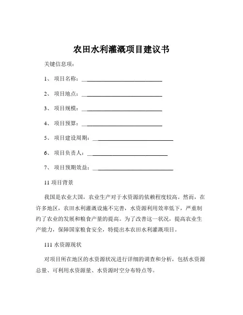 农田水利灌溉项目建议书