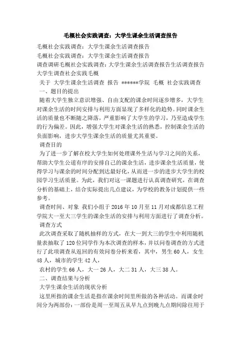 毛概社会实践调查：大学生课余生活调查报告