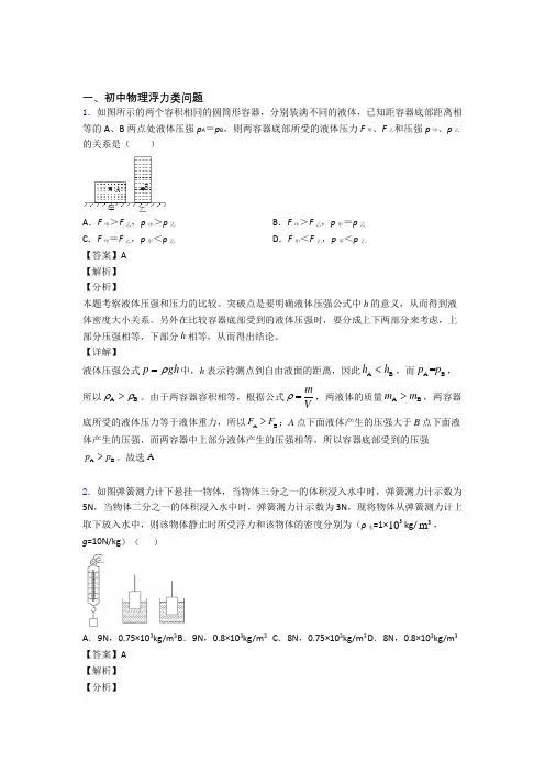 中考物理压轴题之浮力类问题(突破提升)附答案解析