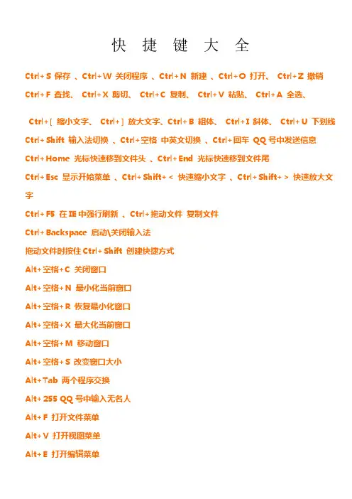 2012计算机快捷键大全