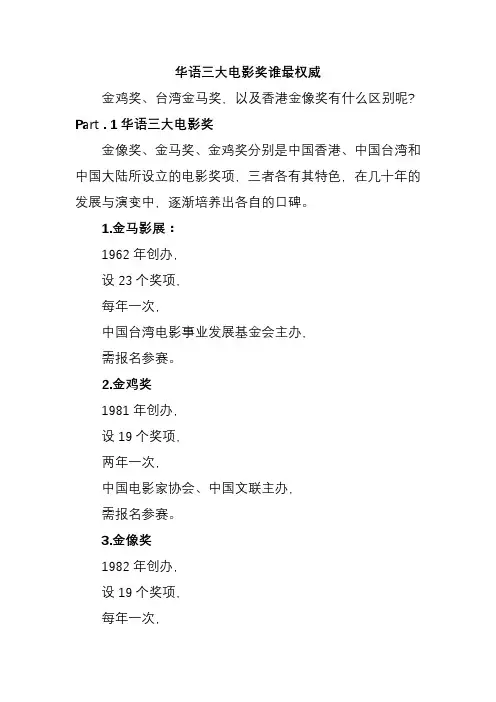 华语金鸡奖、台湾金马奖,以及香港金像奖三大电影奖谁最权威？