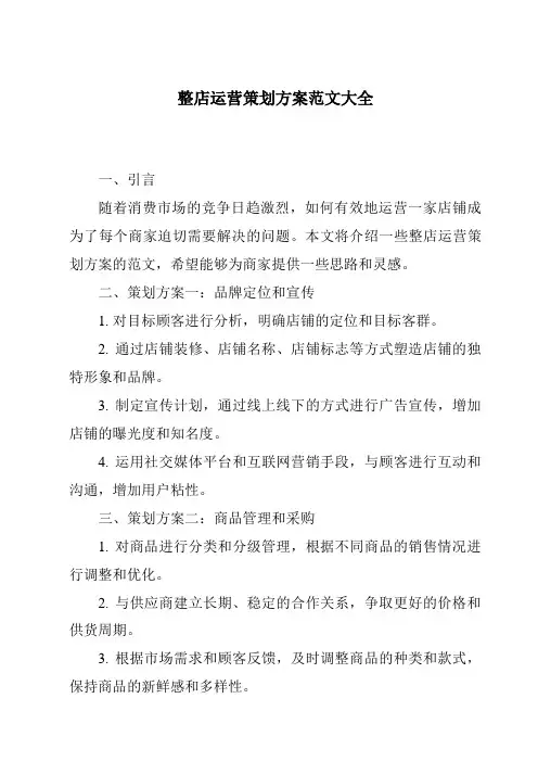 整店运营策划方案范文大全