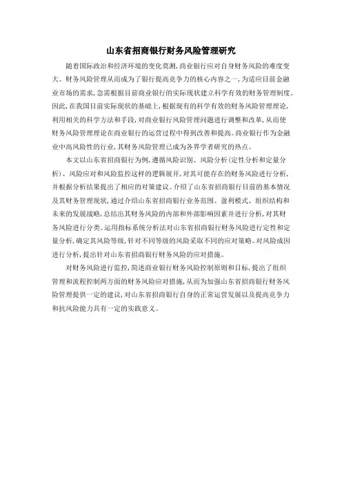 山东省招商银行财务风险管理研究
