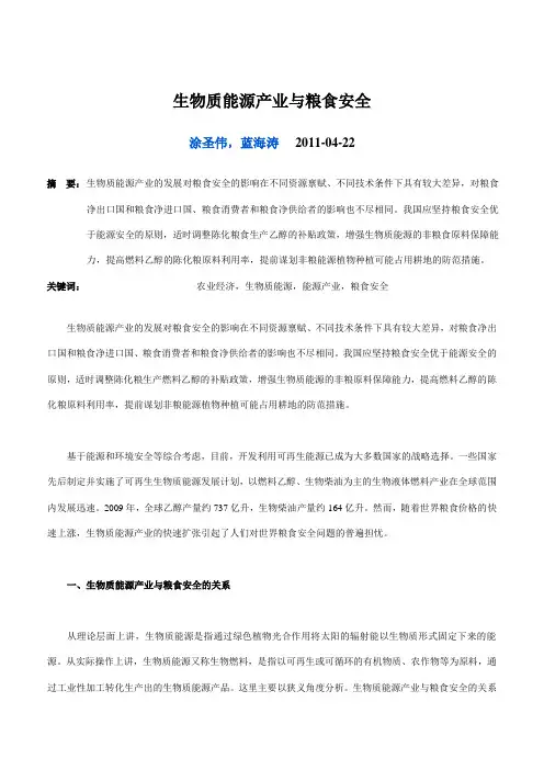 生物质能源产业与粮食安全