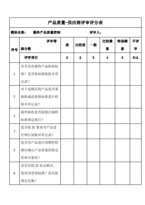 产品质量-供应商评审评分表(标准版)