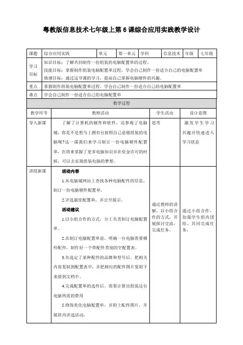 1.6  综合应用实践—自己动手配电脑 教案