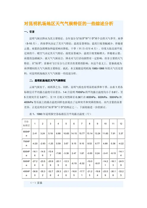 对昆明机场地区天气气候特征的一些综述分析