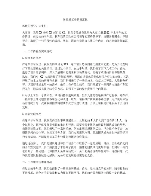 阶段性工作情况汇报