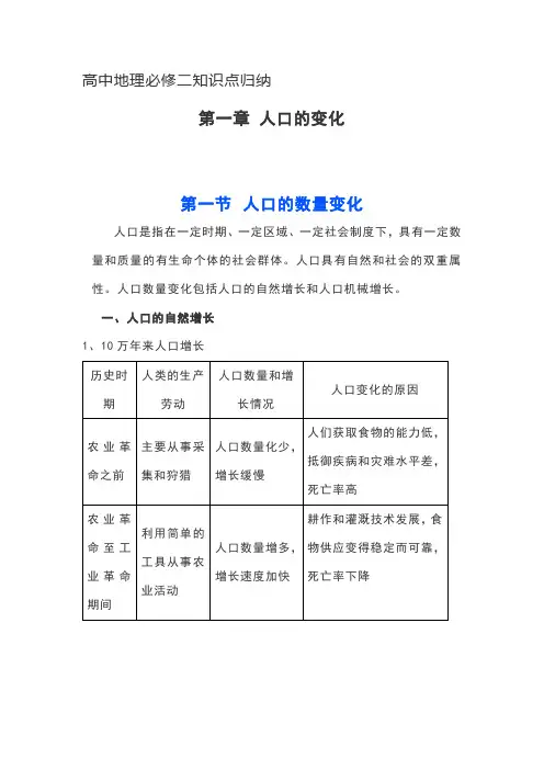 高中地理必修二知识点归纳第一章 人口的变化