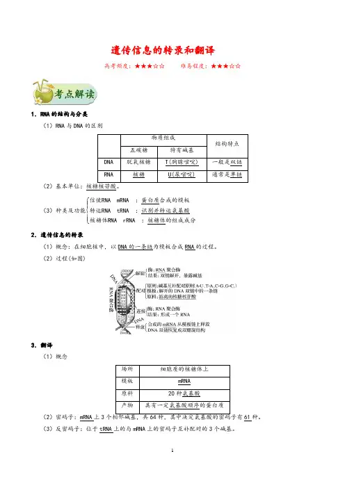 高考专题：  遗传信息的转录和翻译(含解析答案)