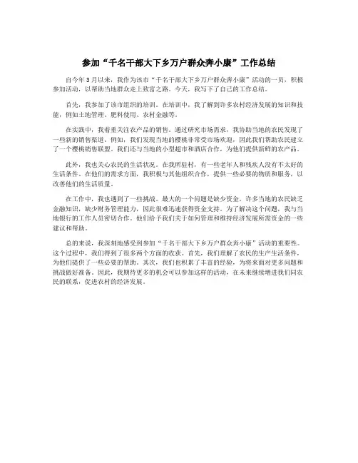 参加“千名干部大下乡万户群众奔小康”工作总结